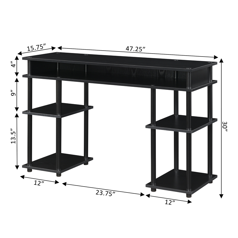 Convenience Concepts Designs2Go No-Tools Student Desk with Shelves in Black Wood