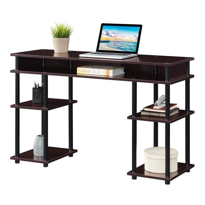 Designs2Go No-Tools Student Desk with Shelves in Espresso Wood Finish
