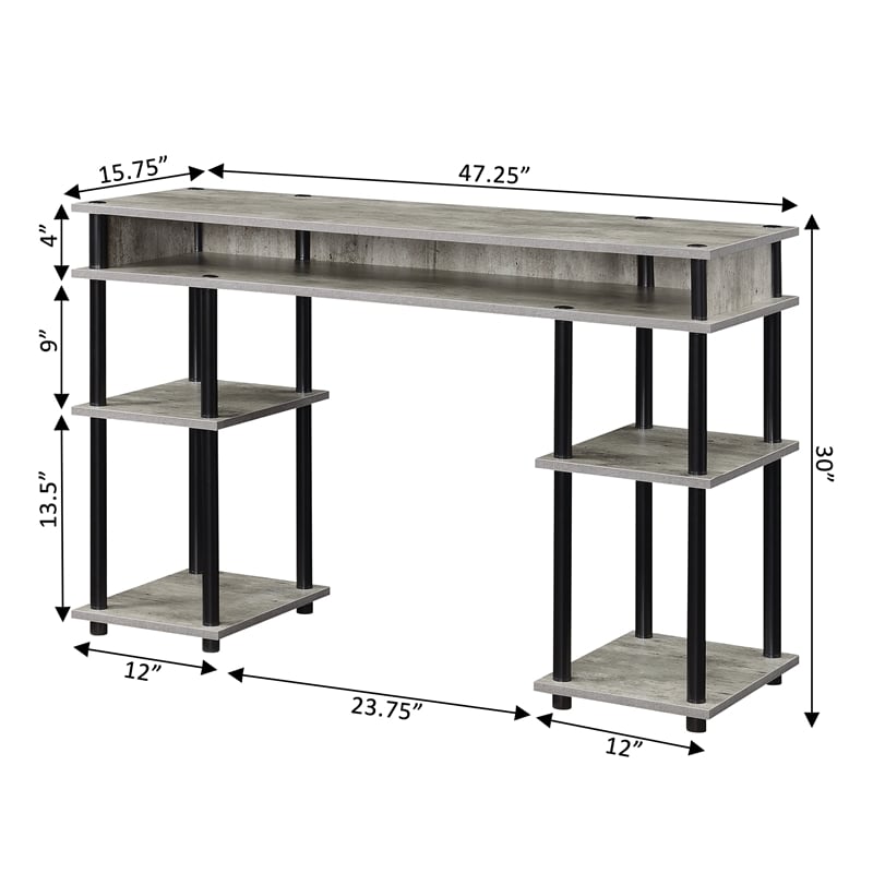 Designs2Go No-Tools Student Desk with Shelves in Light Gray Wood Finish