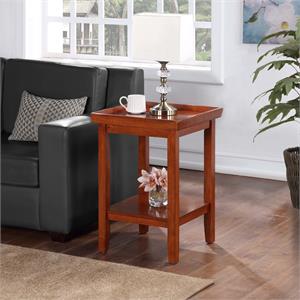 convenience concepts ledgewood end table with shelf in warm cherry wood finish