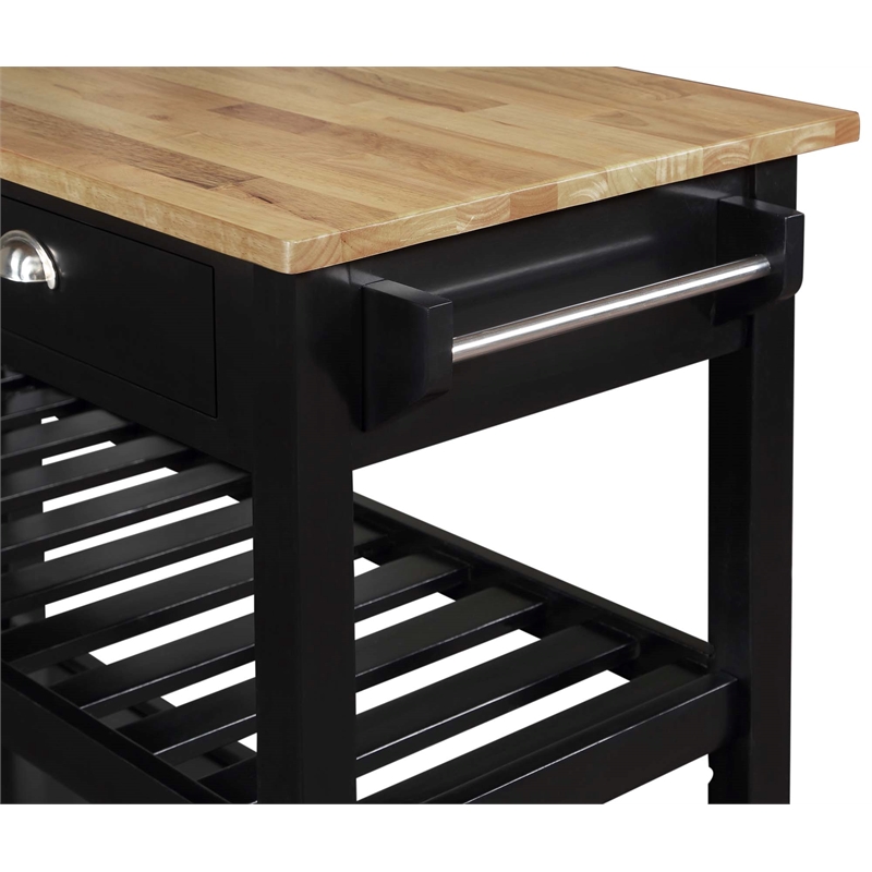 American Heritage Three-Tier Butcher Block Kitchen Cart w/ Drawers in Black Wood
