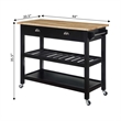 American Heritage Three-Tier Butcher Block Kitchen Cart w/ Drawers in Black Wood
