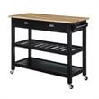 American Heritage Three-Tier Butcher Block Kitchen Cart w/ Drawers in Black Wood