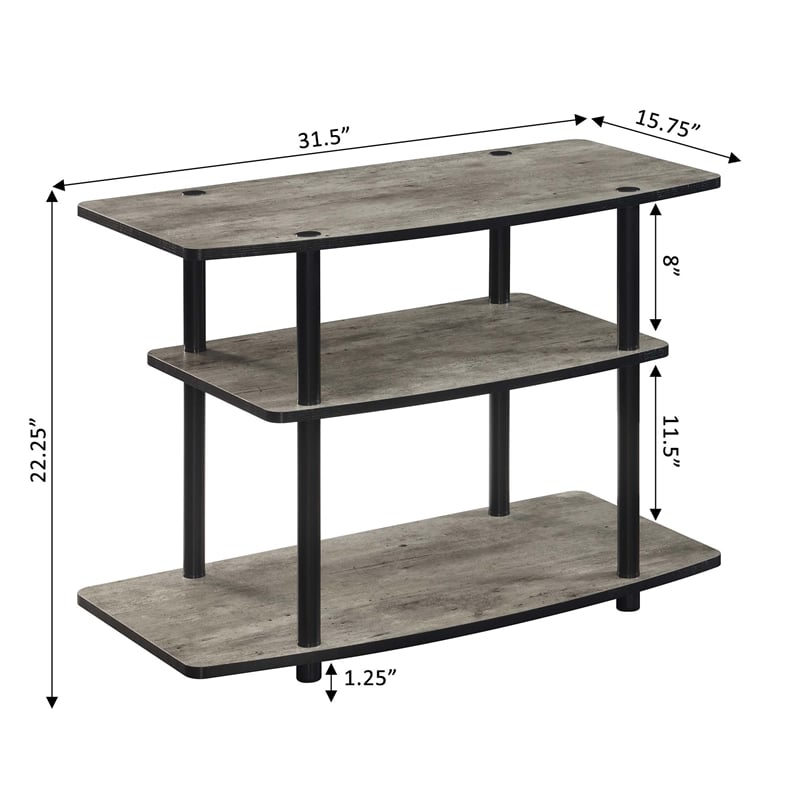 Convenience Concepts Designs2Go Three-Tier TV Stand in Weathered Gray Wood