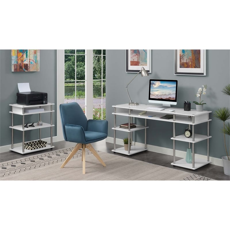 Convenience Concepts Designs2Go No Tools 60 inch Deluxe Student Desk with Shelves - White