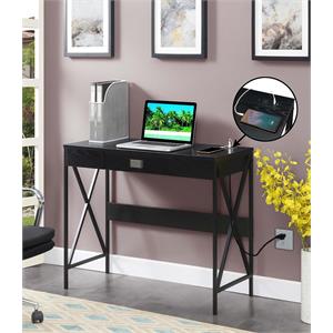 tucson 36-inch desk with charging station and drawer in black wood finish