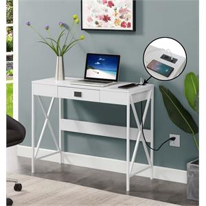 tucson 36-inch desk with charging station with drawer in white wood finish