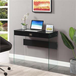 convenience concepts soho one-drawer glass 36-inch desk in black wood finish