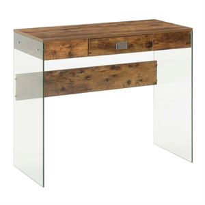 convenience concepts soho one-drawer glass 36-inch desk in nutmeg wood finish