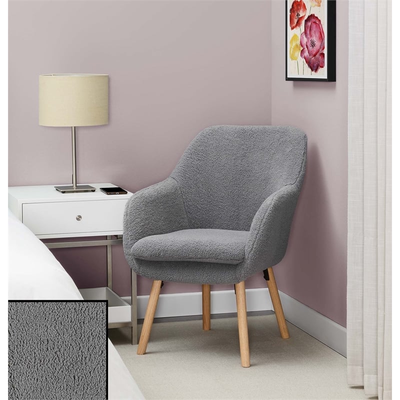 Take-a-Seat Charlotte Sherpa Accent Chair in Gray Sherpa Fabric with Wood Legs