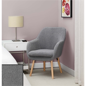 Take-a-Seat Charlotte Sherpa Accent Chair in Gray Sherpa Fabric with Wood Legs