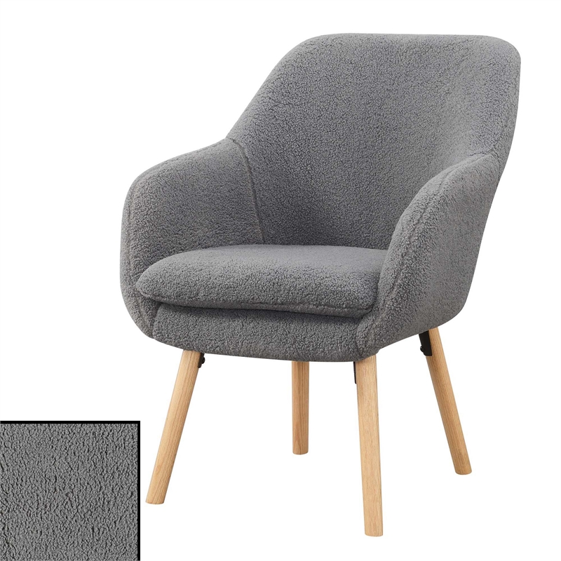 Take-a-Seat Charlotte Sherpa Accent Chair in Gray Sherpa Fabric with Wood Legs
