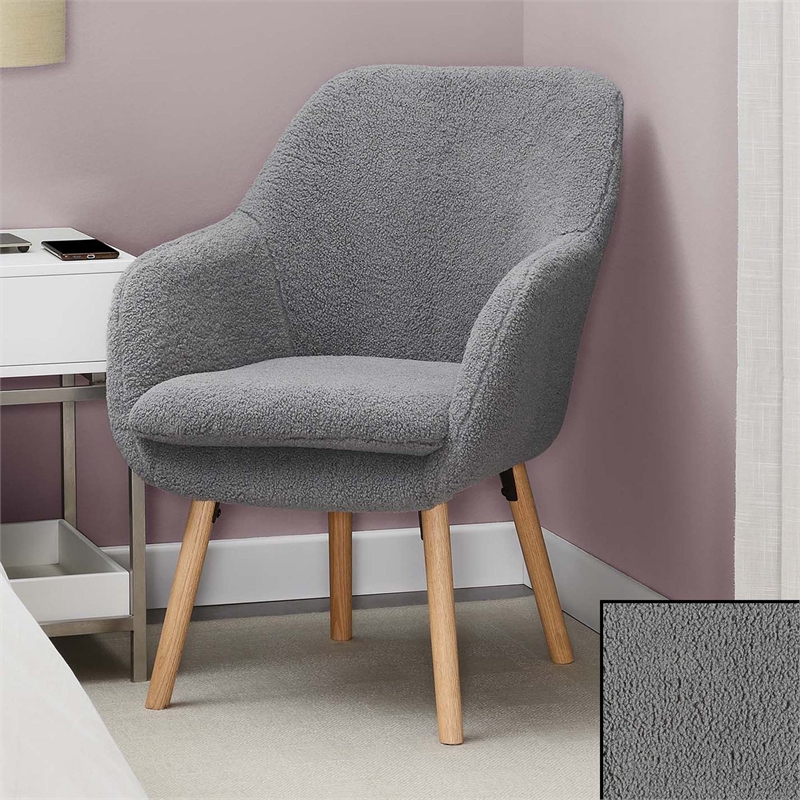 Take-a-Seat Charlotte Sherpa Accent Chair in Gray Sherpa Fabric with Wood Legs