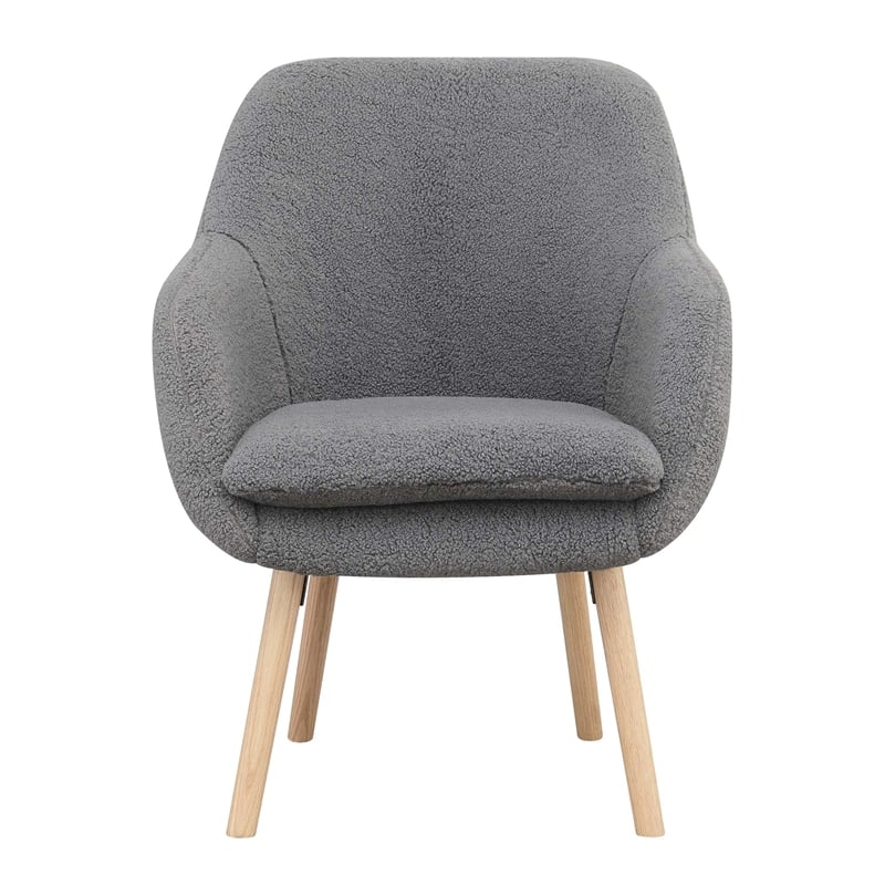 Take-a-Seat Charlotte Sherpa Accent Chair in Gray Sherpa Fabric with Wood Legs