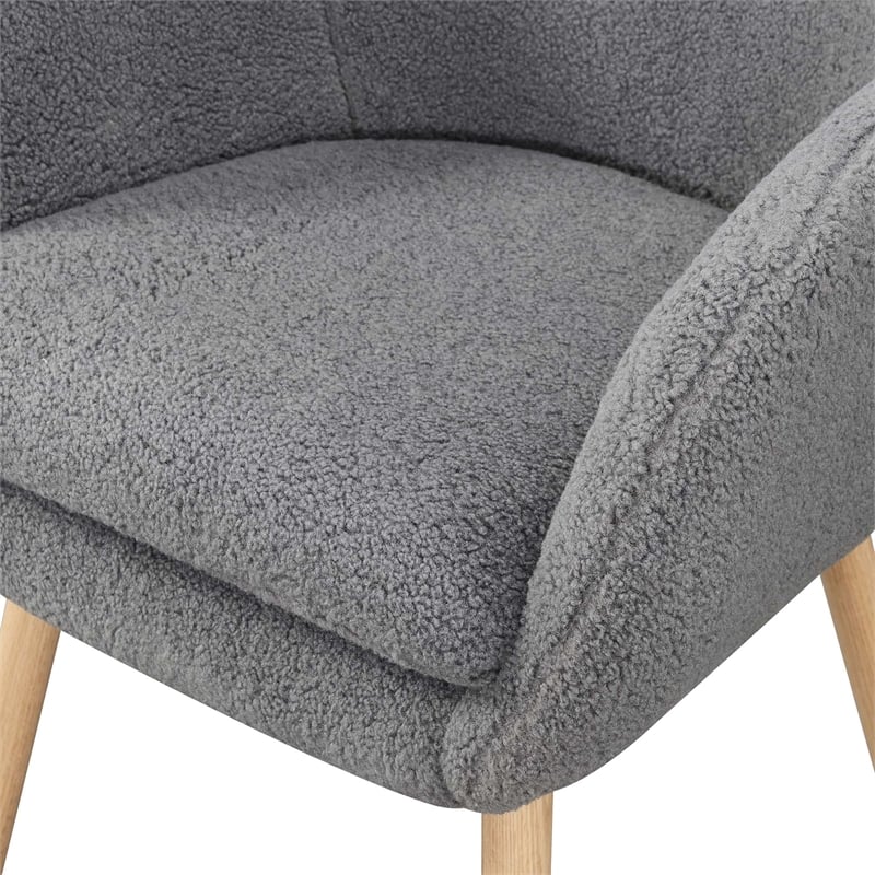 Take-a-Seat Charlotte Sherpa Accent Chair in Gray Sherpa Fabric with Wood Legs