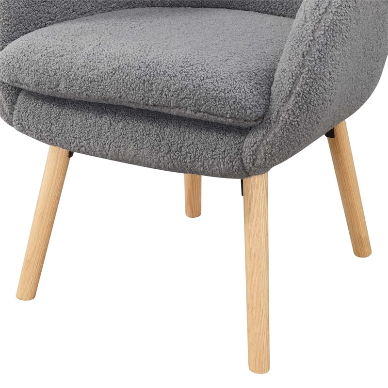 Take-a-Seat Charlotte Sherpa Accent Chair in Gray Sherpa Fabric with Wood Legs