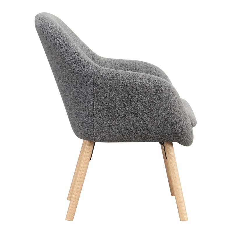 Take-a-Seat Charlotte Sherpa Accent Chair in Gray Sherpa Fabric with Wood Legs