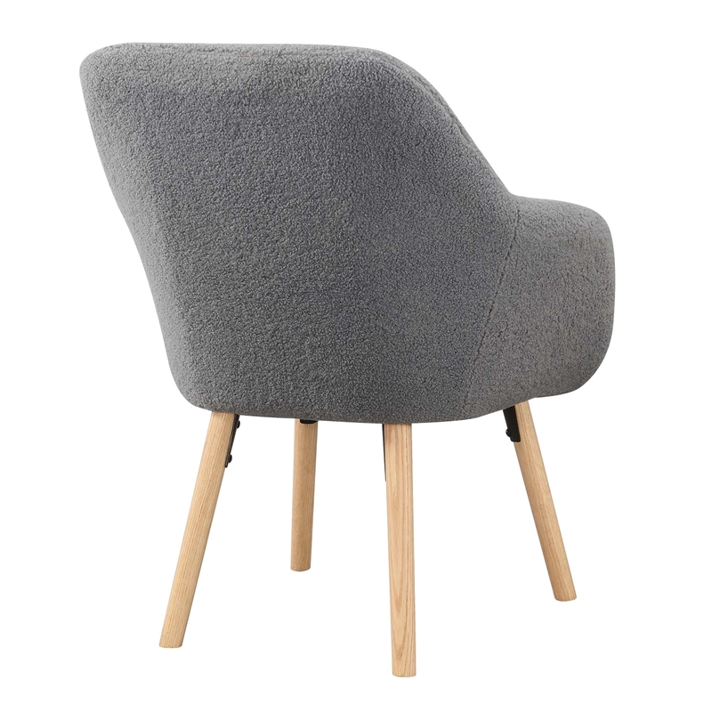 Take-a-Seat Charlotte Sherpa Accent Chair in Gray Sherpa Fabric with Wood Legs