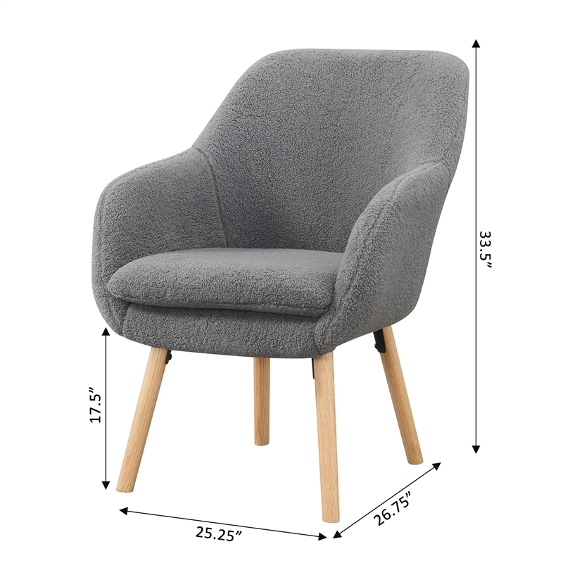 Take-a-Seat Charlotte Sherpa Accent Chair in Gray Sherpa Fabric with Wood Legs