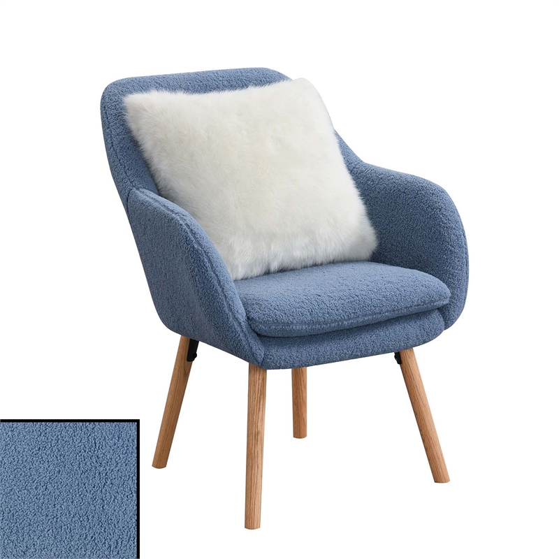 Take-a-Seat Charlotte Sherpa Accent Chair in Blue Sherpa Fabric with Wood Legs