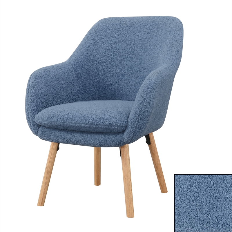 Take-a-Seat Charlotte Sherpa Accent Chair in Blue Sherpa Fabric with Wood Legs
