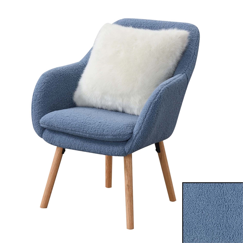 Take-a-Seat Charlotte Sherpa Accent Chair in Blue Sherpa Fabric with Wood Legs