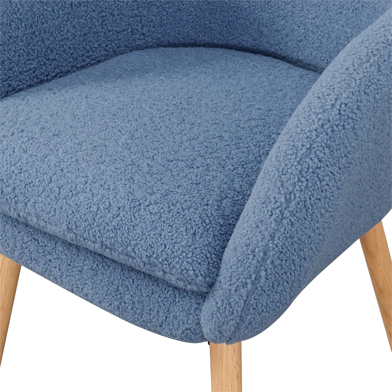 Take-a-Seat Charlotte Sherpa Accent Chair in Blue Sherpa Fabric with Wood Legs