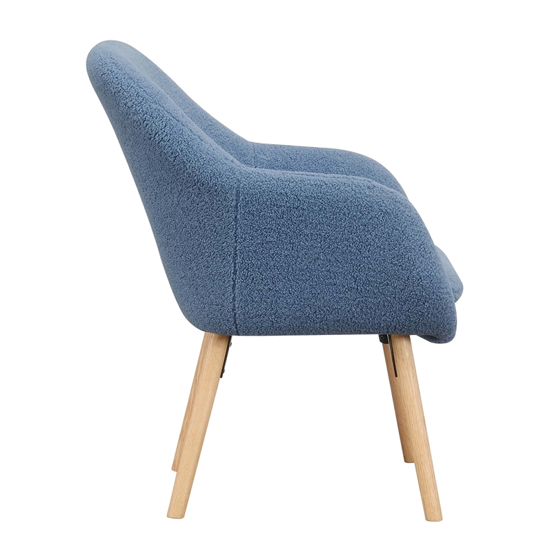 Take-a-Seat Charlotte Sherpa Accent Chair in Blue Sherpa Fabric with Wood Legs