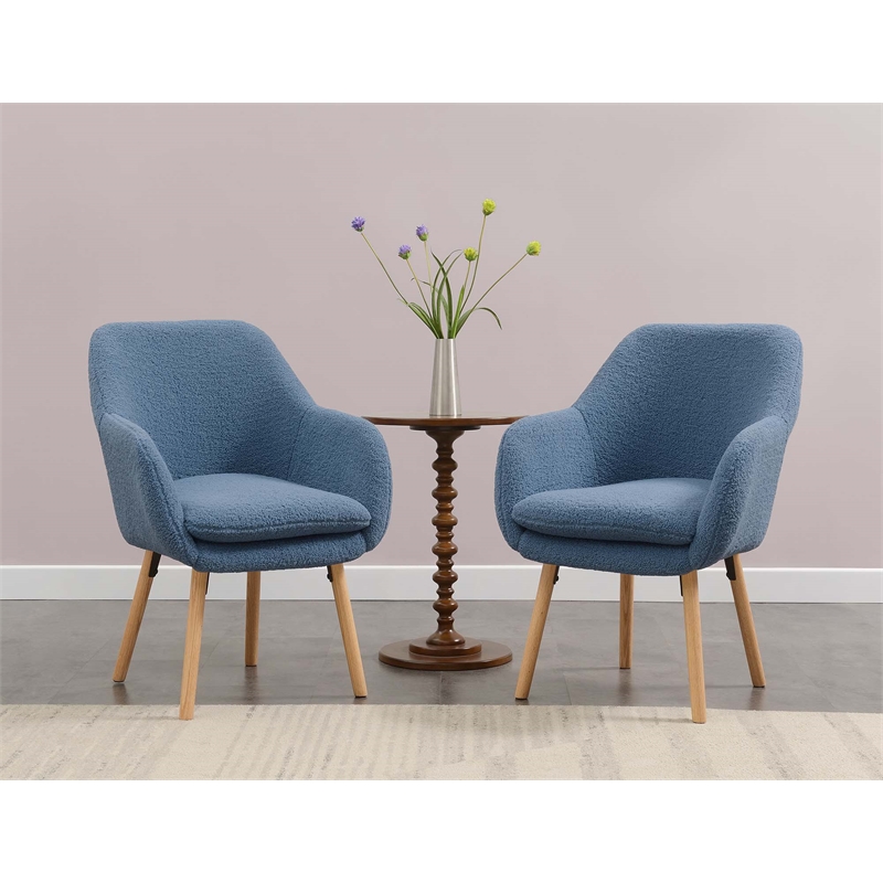 Take-a-Seat Charlotte Sherpa Accent Chair in Blue Sherpa Fabric with Wood Legs