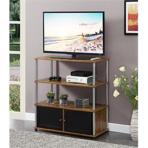 Designs2Go Highboy TV Stand with Storage Cabinets and Shelves in Nutmeg Wood