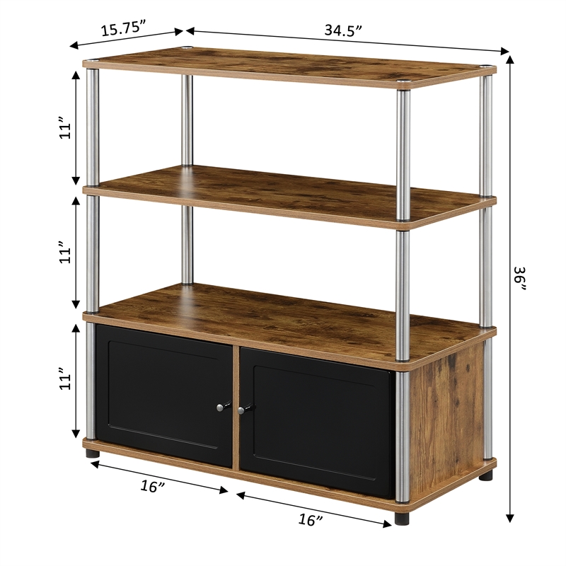 Designs2Go Highboy TV Stand with Storage Cabinets and Shelves in Nutmeg Wood