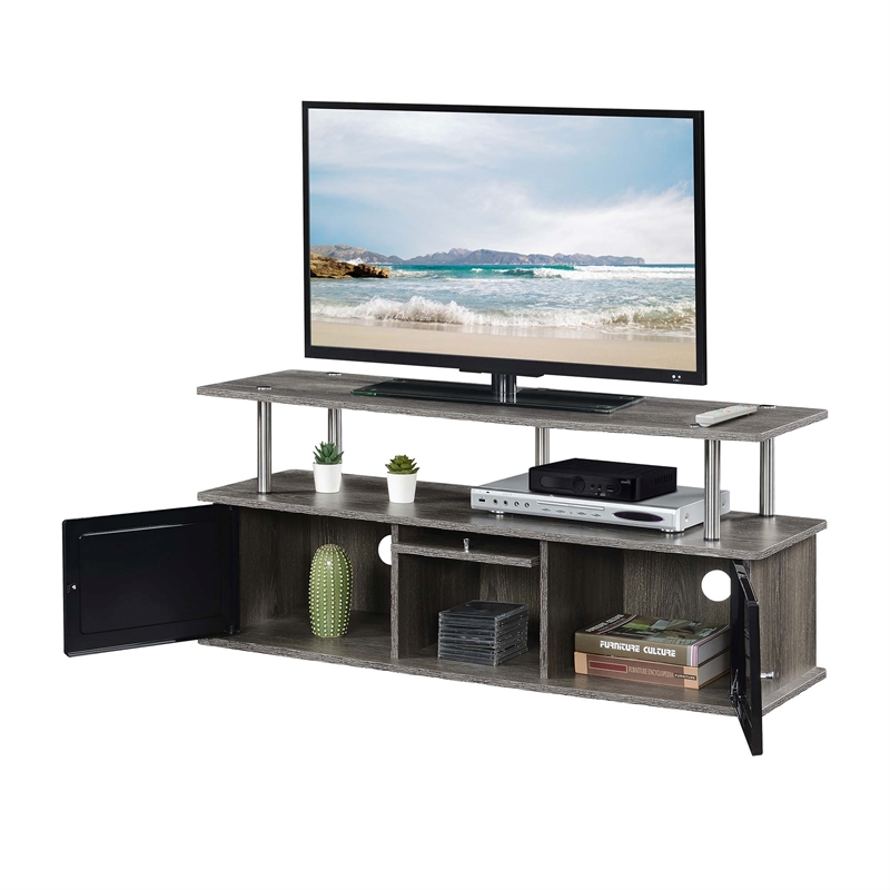 Designs2Go TV Stand with Three Storage Cabinets and Shelf in Medium Gray Wood