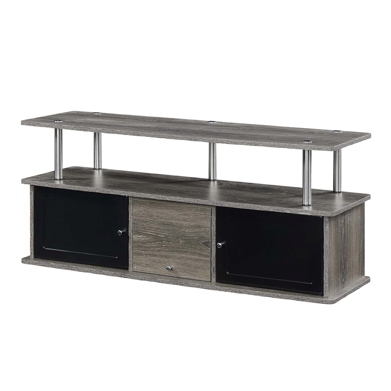 Designs2Go TV Stand with Three Storage Cabinets and Shelf in Medium Gray Wood
