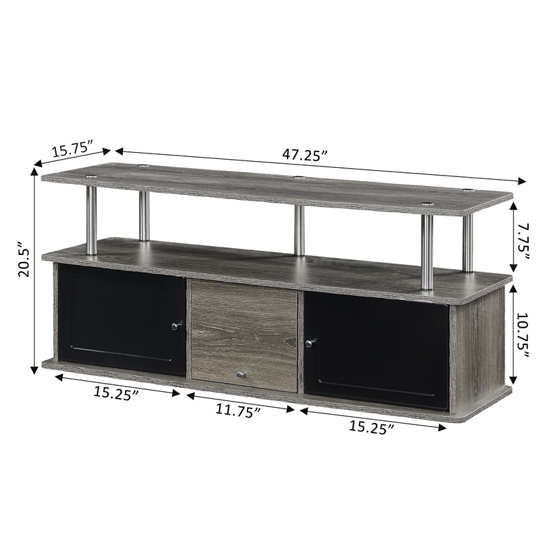 Designs2Go TV Stand with Three Storage Cabinets and Shelf in Medium Gray Wood