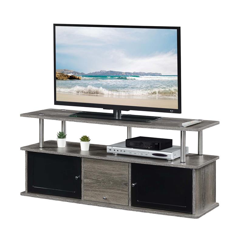 Designs2Go TV Stand with Three Storage Cabinets and Shelf in Medium Gray Wood