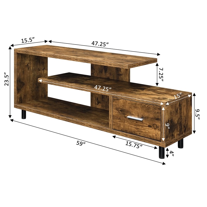 Seal II One-Drawer 60 inch TV Stand with Shelves in Nutmeg Wood Finish