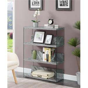 convenience concepts soho four-tier wide bookcase in gray faux marble wood
