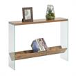 SoHo V Console Table with Shelf in Nutmeg Wood Finish and Clear Glass Panels
