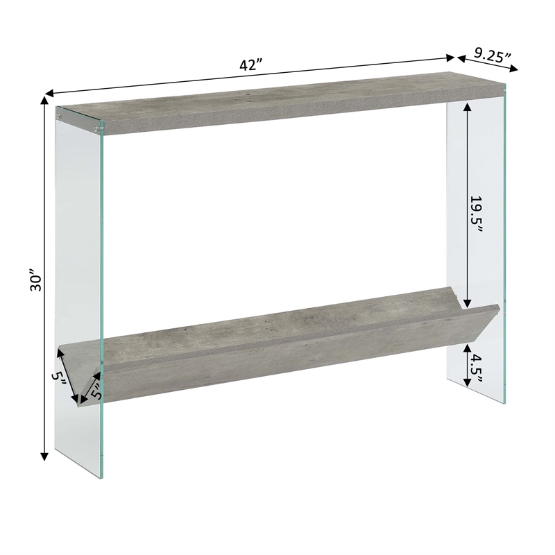 Convenience Concepts SoHo V Console Table with Shelf in Light Gray Wood Finish