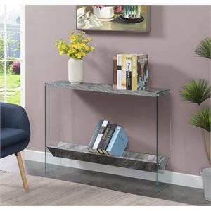 SoHo V Console Table with Shelf in Gray Faux Marble Wood Finish with Clear Glass