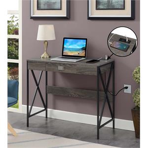 Tucson 36-inch Desk with Charging Station and Drawer in Gray Wood Finish