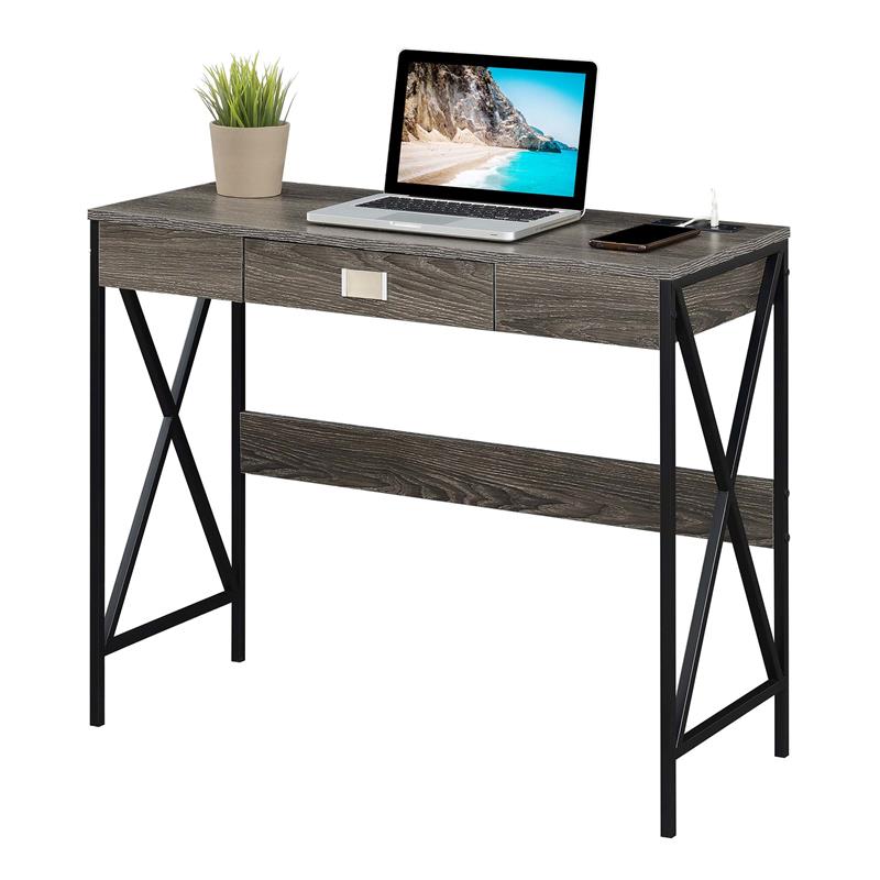 Tucson 36inch Desk with Charging Station and Drawer in Gray Wood