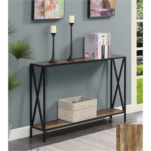 tucson console table with shelf in nutmeg wood finish and black metal frame