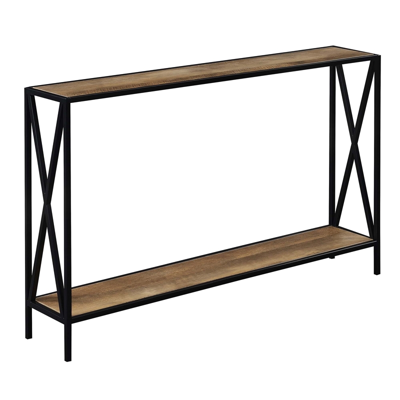 Tucson Console Table with Shelf in Nutmeg Wood Finish and Black Metal Frame
