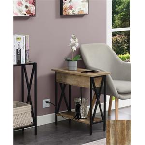 Tucson Flip Top End Table with Charging Station and Shelf in Nutmeg Wood Finish