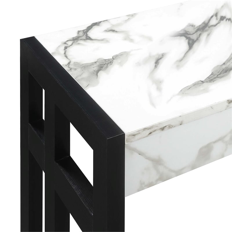 Monterey Console Table in White Faux Marble Wood Finish and Black Wood Frame