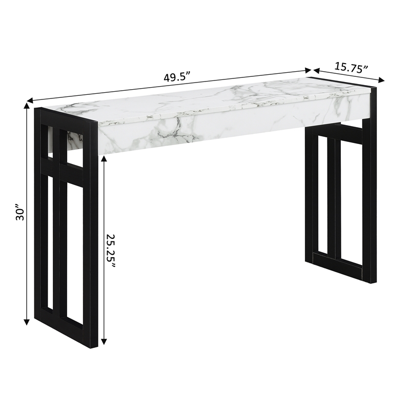 Monterey Console Table in White Faux Marble Wood Finish and Black Wood Frame