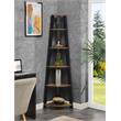 Newport Five-Tier Corner Bookshelf in Nutmeg Wood Finish with Black Wood Frame