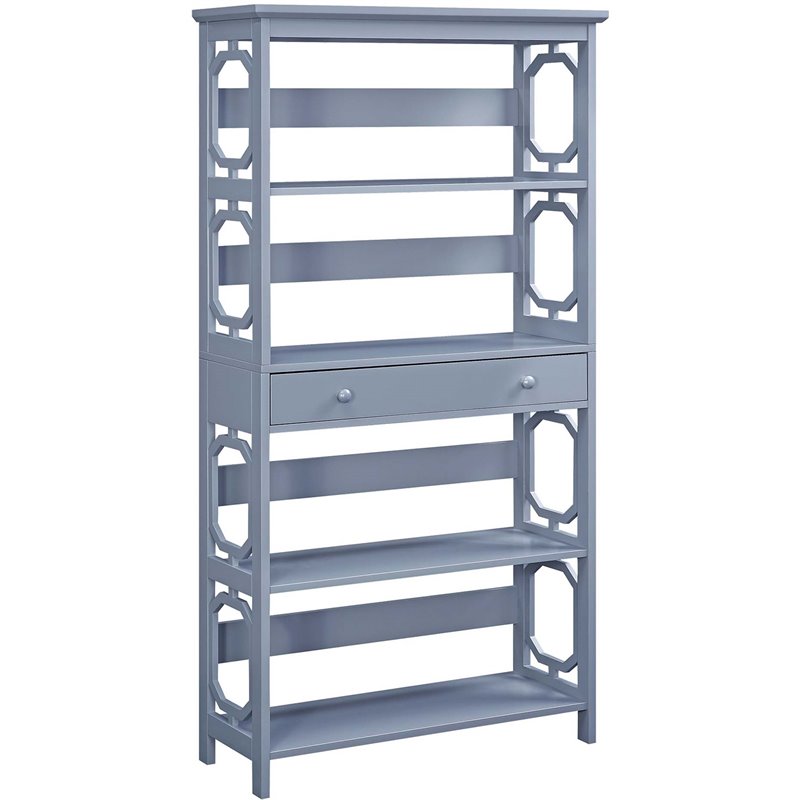 Convenience Concepts Omega 5-Tier Bookcase with Drawer in Gray Wood