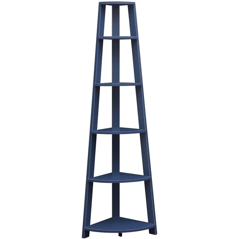 Convenience Concepts Newport 5-Tier Corner Bookshelf in Blue Wood